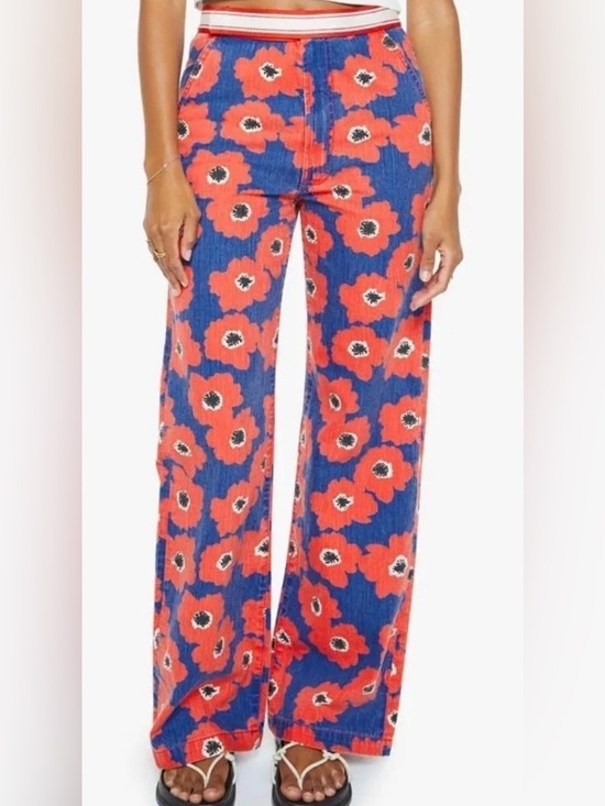 MOTHER Pants - MOTHER Blue and Red Floral Straight Leg Pants